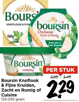 Vomar Voordeelmarkt Boursin Knoflook & Fijne Kruiden, Zacht en Romig of Cuisine aanbieding