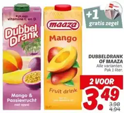 Dekamarkt Dubbeldrank of maaza aanbieding