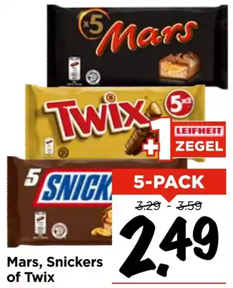Vomar Voordeelmarkt Mars, Snickers of Twix aanbieding