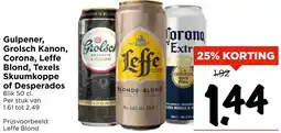 Vomar Voordeelmarkt Gulpener, Grolsch Kanon, Corona, Leffe Blond, Texels Skuumkoppe of Desperados aanbieding