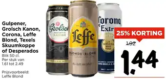 Vomar Voordeelmarkt Gulpener, Grolsch Kanon, Corona, Leffe Blond, Texels Skuumkoppe of Desperados aanbieding