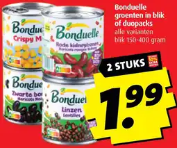 Boni Bonduelle groenten in blik of duopacks aanbieding