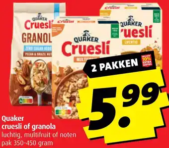 Boni Quaker cruesli of granola aanbieding