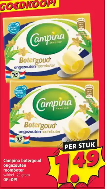 Boni Campina botergoud ongezouten roomboter aanbieding