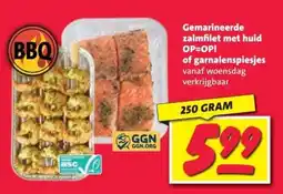 Nettorama Gemarineerde zalmfilet met huid OP=OP! of garnalenspiesjes aanbieding