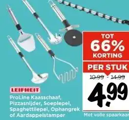 Vomar Voordeelmarkt LEIFHEIT ProLine Kaasschaaf, Pizzasnijder, Soeplepel, Spaghettilepel, Ophangrek of Aardappelstamper aanbieding