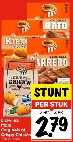 Vomar Voordeelmarkt DIEPVRIES Mora Originals of Crispy Chick'n aanbieding