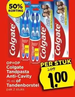 Vomar Voordeelmarkt Colgate Tandpasta Anti-Cavity 75 ml of Tandenborstel pak 2 stuks aanbieding