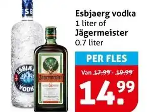 Hoogvliet Esbjaerg vodka 1 liter of Jägermeister aanbieding