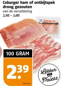 Poiesz Coburger ham of ontbijtspek droog gezouten aanbieding