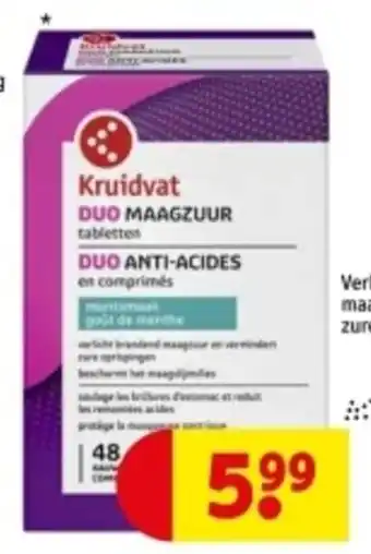 Kruidvat Kruidvat DUO MAAGZUUR tabletten DUO ANTI-ACIDES aanbieding