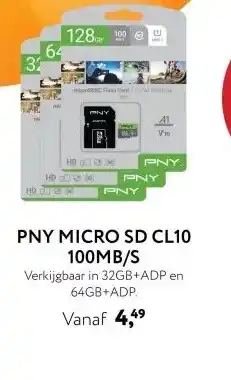 Primera PNY MICRO SD CL10 100MB/S aanbieding