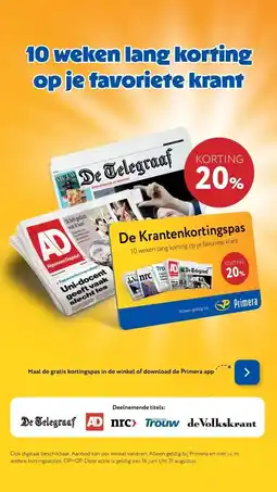 Primera 10 weken lang korting op je favoriete krant aanbieding