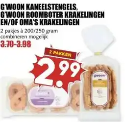 MCD Supermarkt G'WOON KANEELSTENGELS, G'WOON ROOMBOTER KRAKELINGEN EN/OF OMA'S KRAKELINGEN aanbieding