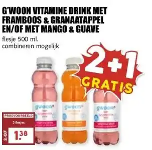 MCD Supermarkt G'WOON VITAMINE DRINK MET FRAMBOOS & GRANAATAPPEL EN/OF MET MANGO & GUAVE aanbieding