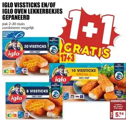 MCD Supermarkt IGLO VISSTICKS EN/OF IGLO OVEN LEKKERBEKJES GEPANEERD aanbieding