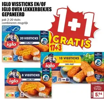 MCD Supermarkt IGLO VISSTICKS EN/OF IGLO OVEN LEKKERBEKJES GEPANEERD aanbieding