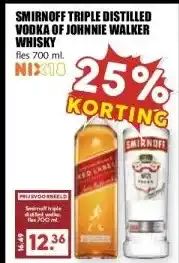 MCD Supermarkt SMIRNOFF TRIPLE DISTILLED VODKA OF JOHNNIE WALKER WHISKY aanbieding