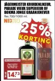 MCD Supermarkt JÄGERMEISTER KRUIDENLIKEUR, PARADE VIEUX SUPERIEUR OF BOKMA JONGE GRAANJENEVER aanbieding