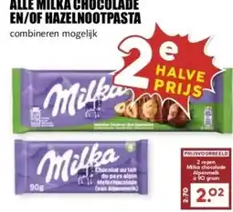 MCD Supermarkt ALLE MILKA CHOCOLADE EN/OF HAZELNOOTPASTA aanbieding