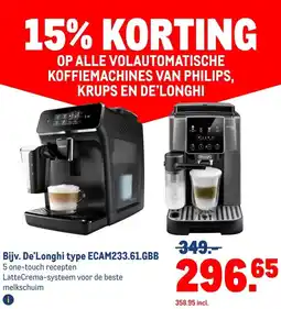 Makro Bijv. De'Longhi type ECAM233.61.GBB aanbieding