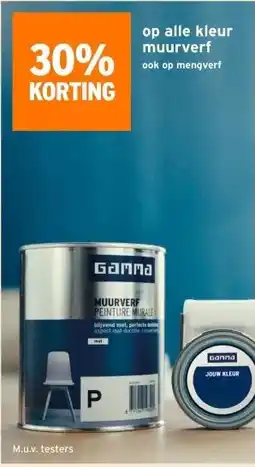 GAMMA 30% KORTING op alle kleur muurverf ook op mengverf aanbieding