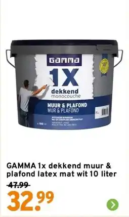 GAMMA GAMMA 1x dekkend muur & plafond latex mat wit 10 liter aanbieding