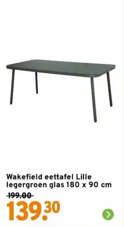 GAMMA Wakefield eettafel Lille legergroen glas 180 x 90 cm aanbieding