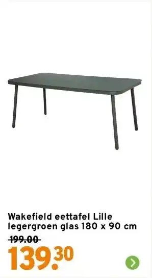 GAMMA Wakefield eettafel Lille legergroen glas 180 x 90 cm aanbieding
