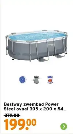 GAMMA Bestway zwembad Power Steel ovaal 305 x 200 x 84 cm grijs met pomp aanbieding