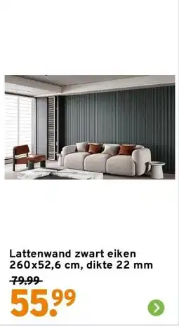 GAMMA Lattenwand zwart eiken 260x52,6 cm, dikte 22 mm aanbieding