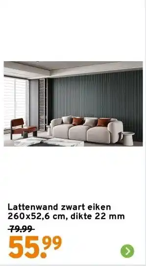 GAMMA Lattenwand zwart eiken 260x52,6 cm, dikte 22 mm aanbieding
