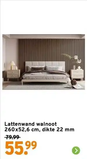 GAMMA Lattenwand walnoot 260x52,6 cm, dikte 22 mm aanbieding
