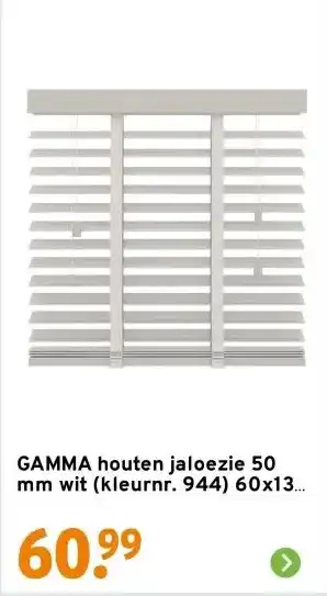 GAMMA GAMMA houten jaloezie 50 mm wit (kleurnr. 944) 60x130 cm (bxh) aanbieding