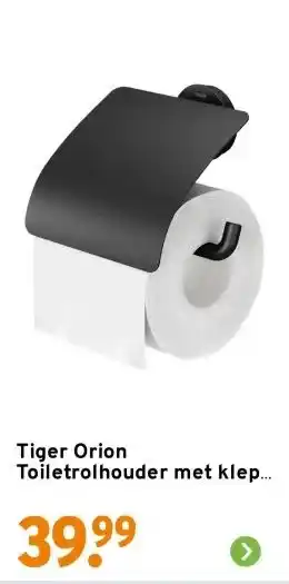 GAMMA Tiger Orion Toiletrolhouder met klep - Zwart aanbieding