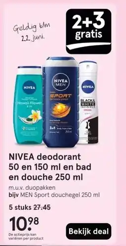Etos NIVEA deodorant 50 en 150 ml en bad en douche 250 ml aanbieding