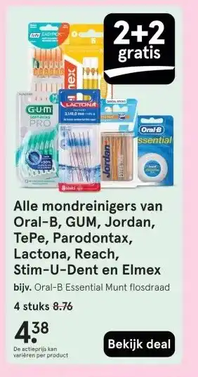 Etos Alle mondreinigers van Oral-B, GUM, Jordan, TePe, Parodontax, Lactona, Reach, Stim-U-Dent en Elmex aanbieding