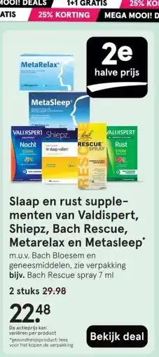 Etos Slaap en rust supple- menten van Valdispert, Shiepz, Bach Rescue, Metarelax en Metasleep aanbieding
