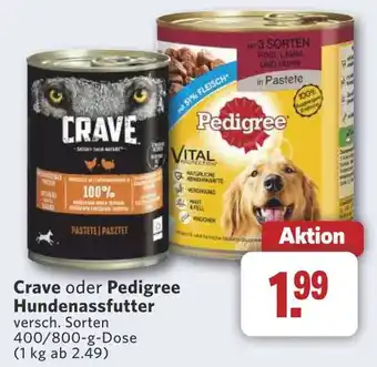 Combi Crave oder Pedigree Hundenassfutter aanbieding