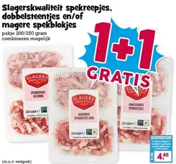 Boon`s Markt Slagerskwaliteit spekreepjes. dobbelsteentjes en/of magere spekblokjes aanbieding