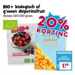 Boon`s Markt BIO+ biologisch of g'woon diepvriesfruit doosje 225/250 gram aanbieding