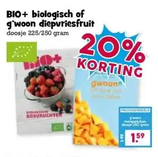 Boon`s Markt BIO+ biologisch of g'woon diepvriesfruit doosje 225/250 gram aanbieding