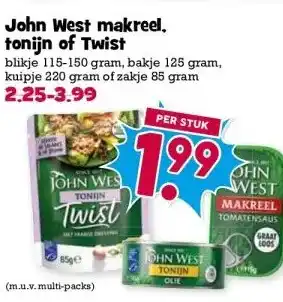 Boon`s Markt John West makreel. tonijn of Twist aanbieding