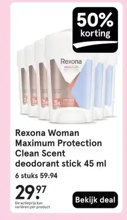 Etos Rexona Woman Maximum Protection Clean Scent deodorant stick 45 ml aanbieding