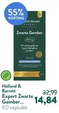 Holland & Barrett Expert Zwarte Gember 300mg 10:1 Extract Gelijk Aan 3 Gram Kaempferia Parviflora Liposomaal aanbieding