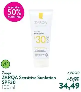 Holland & Barrett ZARQA Sensitive Sunlotion SPF30 aanbieding