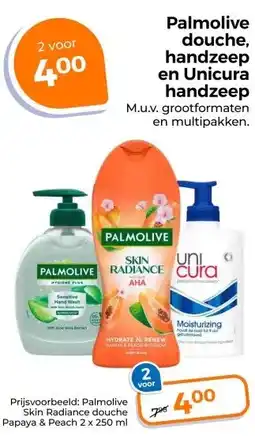 Trekpleister Palmoliv douche, handzeep en Unicur handzeep aanbieding