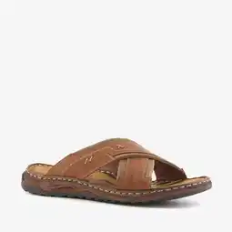 Scapino Van Beers leren heren slippers cognac bruin aanbieding