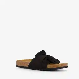 Scapino Dames bio slippers zwart met strik aanbieding