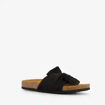 Scapino Dames bio slippers zwart met strik aanbieding